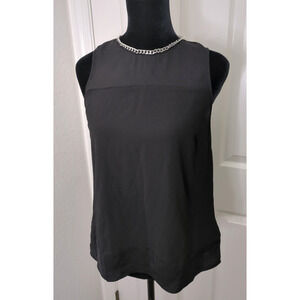 Michael Kors Sleeveless Tank Top Black Small w. Silver Chain Neckline